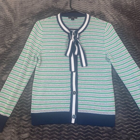J.Crew  Striped Cardigan Sweater W/ Bow Detail cotton blend ,womens size Small - Picture 1 of 8